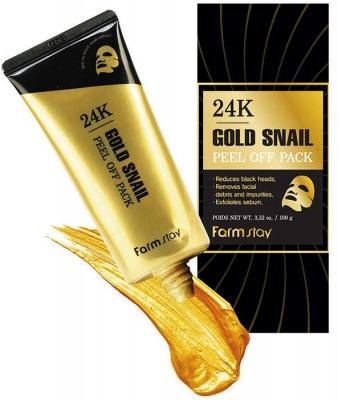 Маска-плёнка c 24-каратным золотом и муцином улитки Farmstay 24K Gold Snail Peel Off Pack