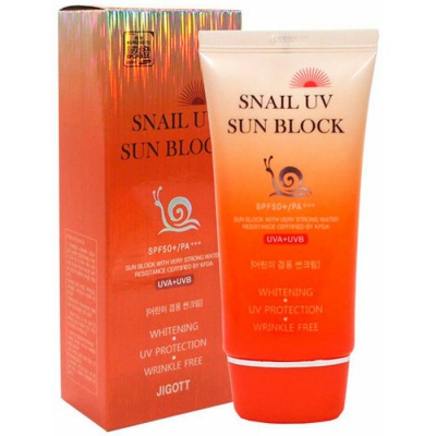 Солнцезащитный крем с улиточным муцином JIGOTT Snail Uv Sun Block Cream SPF50+/PA+++
