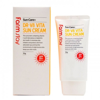 Солнцезащитный крем для лица витаминный Farmstay DR-V8 Vita Sun Cream SPF50+, PA+++